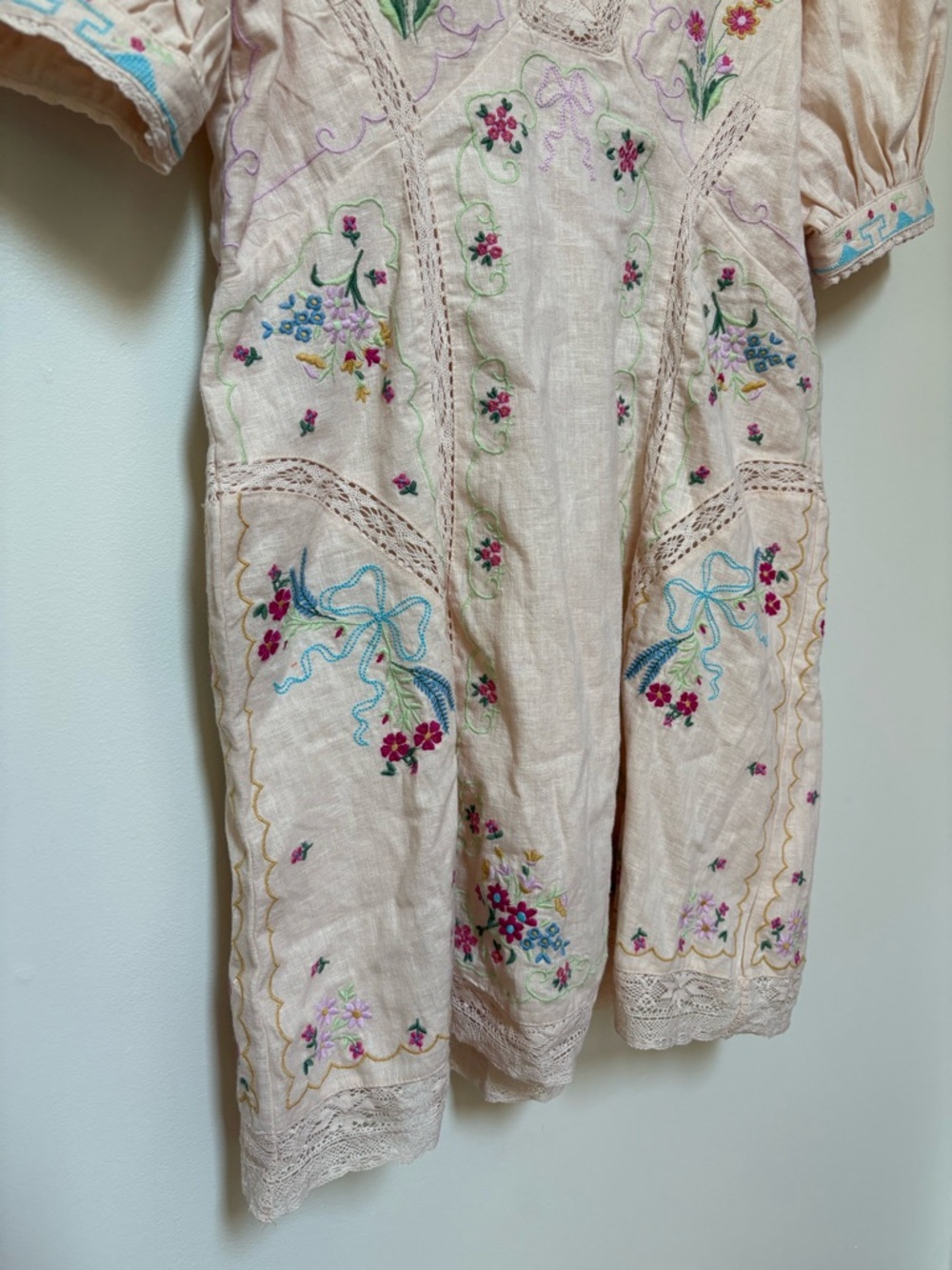 NWOT By Anthropologie Linen Blend Puff-Sleeve V-Neck Mini Dress Size 14 - Picture 9 of 16